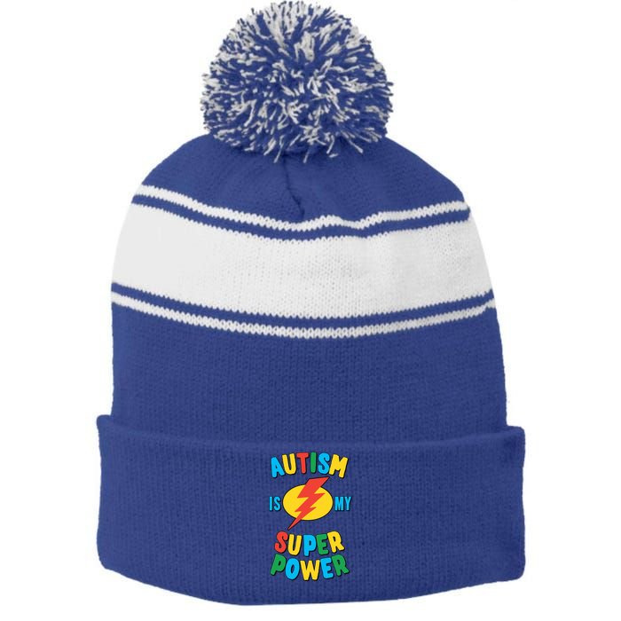 Autism Is My Superpower Gift Stripe Pom Pom Beanie