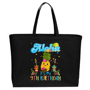 Aloha Its My 9th Birthday 9 Years Hawaiian Luau Candle Cotton Canvas Jumbo Tote