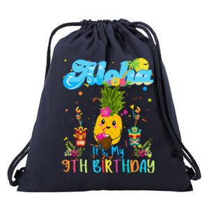 Aloha Its My 9th Birthday 9 Years Hawaiian Luau Candle Drawstring Bag