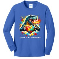 Autism Is My Superpower Puzzle Dinosaur Autism Awareness Great Gift Kids Long Sleeve Shirt