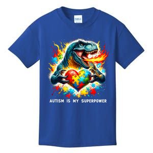 Autism Is My Superpower Puzzle Dinosaur Autism Awareness Great Gift Kids T-Shirt