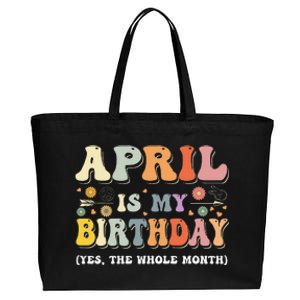 April Is My Birthday Yes The Whole Month Birthday Groovy Cotton Canvas Jumbo Tote