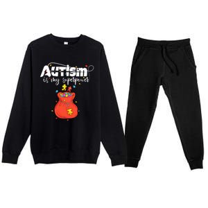 Autism Is My Superpower Superhero Meaningful Gift Autism Awareness Cute Gift Premium Crewneck Sweatsuit Set