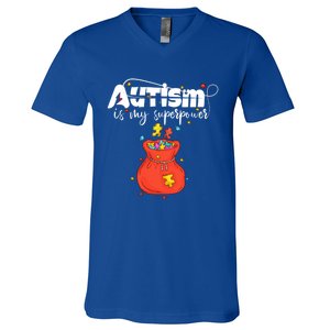 Autism Is My Superpower Superhero Meaningful Gift Autism Awareness Cute Gift V-Neck T-Shirt