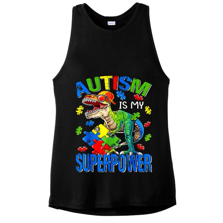Autism Is My Superpower Autism Awareness Dinosaur Ladies PosiCharge Tri-Blend Wicking Tank