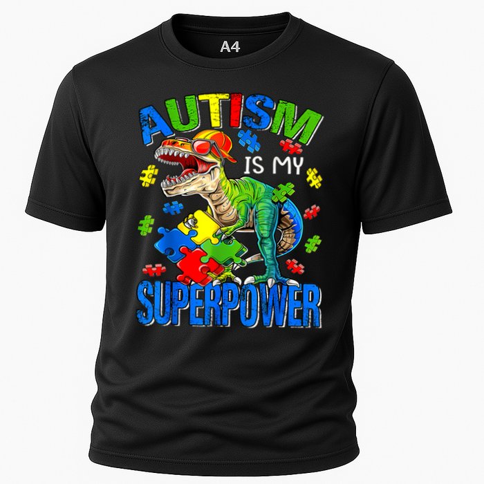 Autism Is My Superpower Autism Awareness Dinosaur Cooling Performance Crew T-Shirt