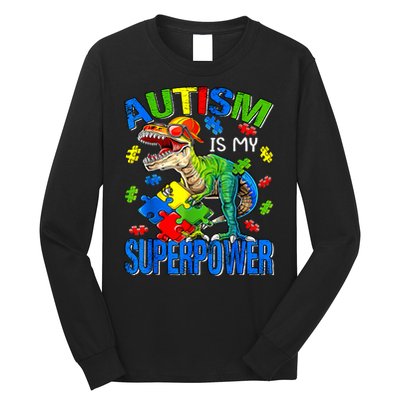 Autism Is My Superpower Autism Awareness Dinosaur Long Sleeve Shirt