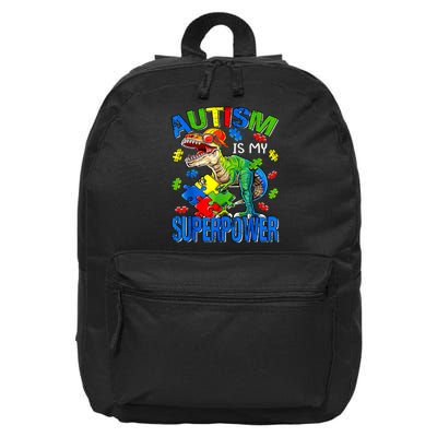 Autism Is My Superpower Autism Awareness Dinosaur 16 in Basic Backpack