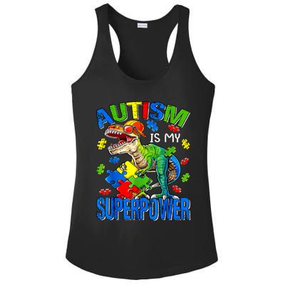 Autism Is My Superpower Autism Awareness Dinosaur Ladies PosiCharge Competitor Racerback Tank