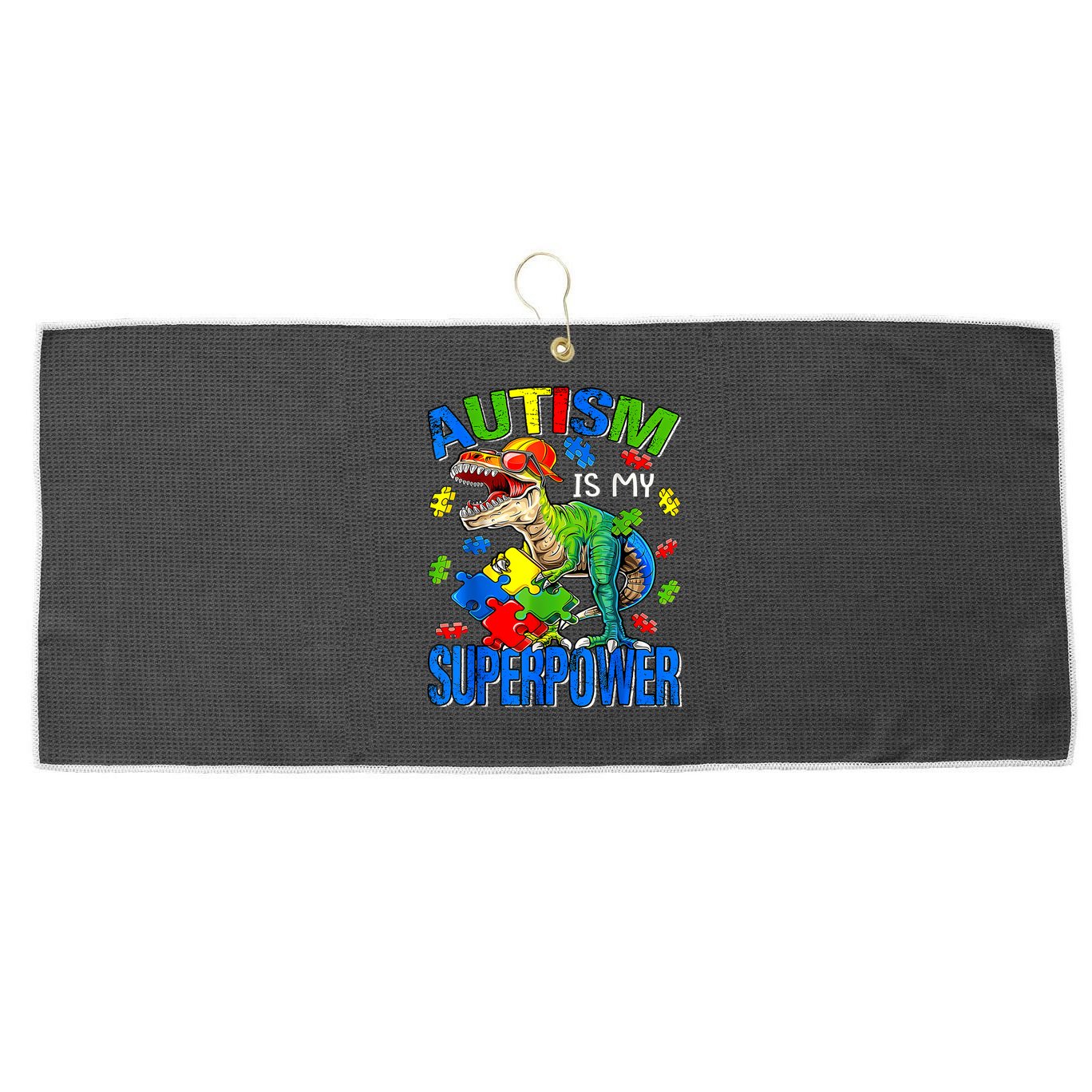 Autism Is My Superpower Autism Awareness Dinosaur Large Microfiber Waffle Golf Towel