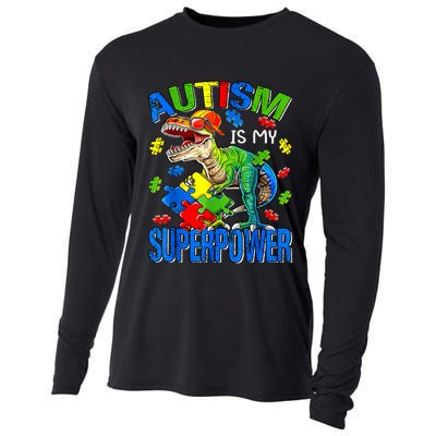 Autism Is My Superpower Autism Awareness Dinosaur Cooling Performance Long Sleeve Crew