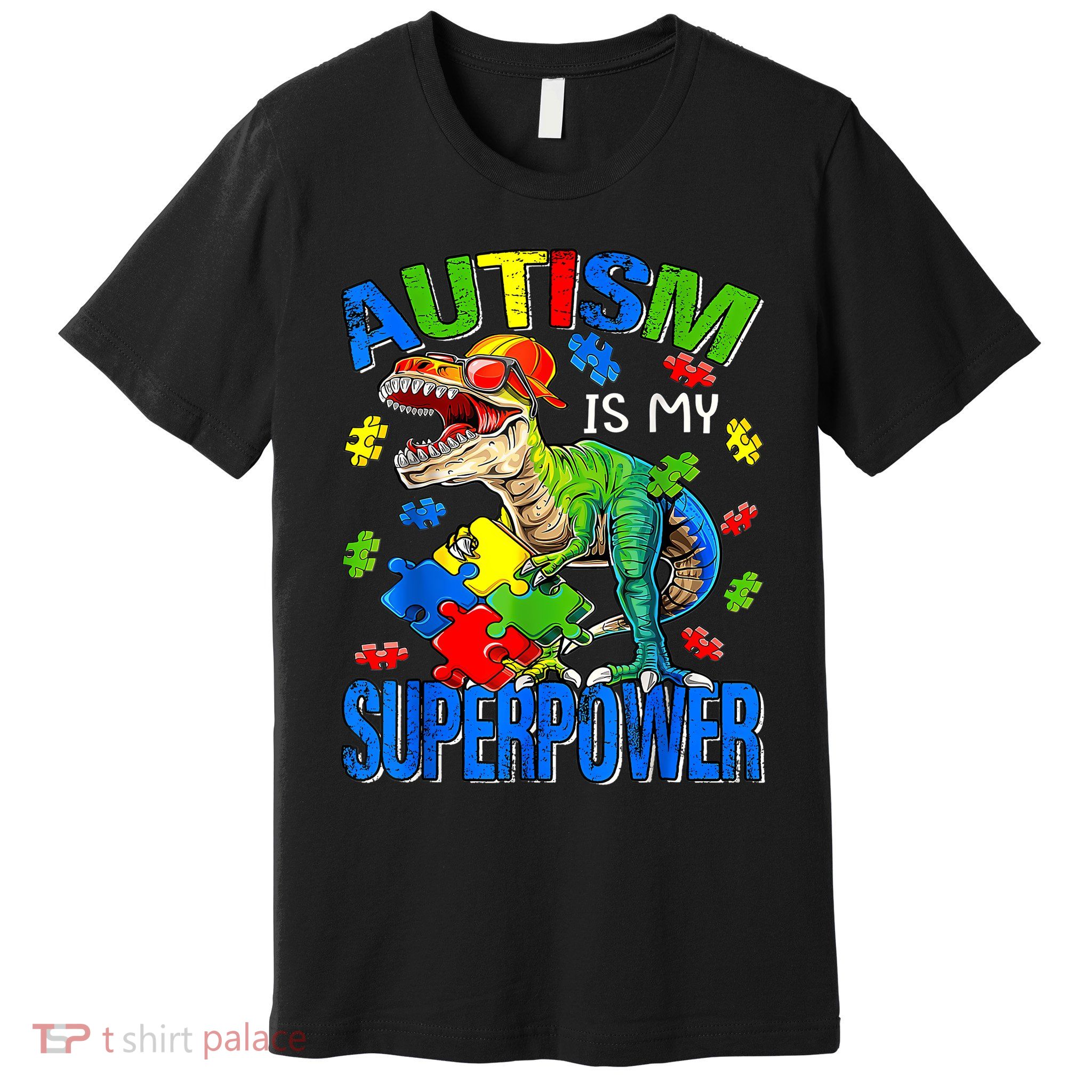 Autism Is My Superpower Autism Awareness Dinosaur Premium T-Shirt