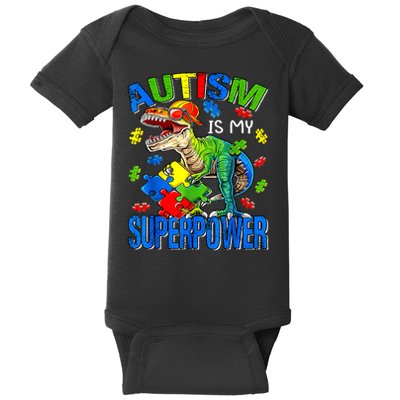 Autism Is My Superpower Autism Awareness Dinosaur Baby Bodysuit