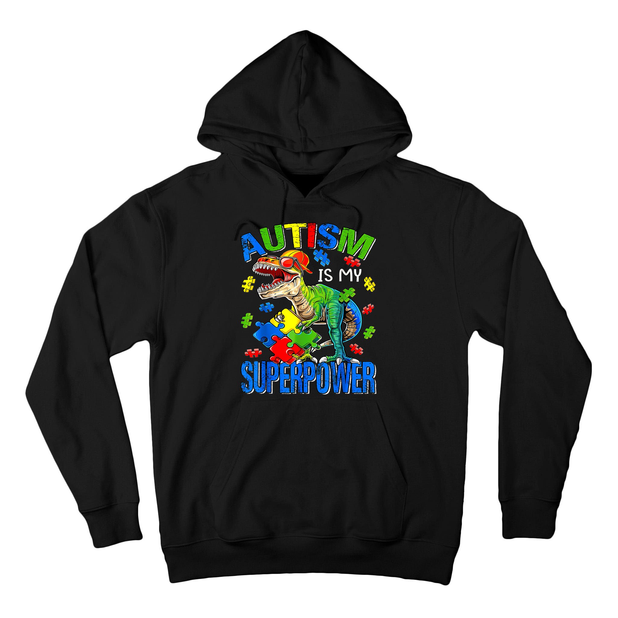 Autism Is My Superpower Autism Awareness Dinosaur Tall Hoodie