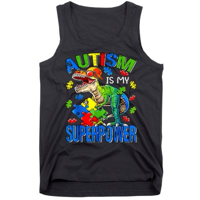 Autism Is My Superpower Autism Awareness Dinosaur Tank Top