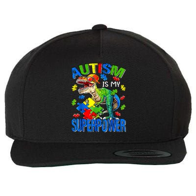 Autism Is My Superpower Autism Awareness Dinosaur Wool Snapback Cap