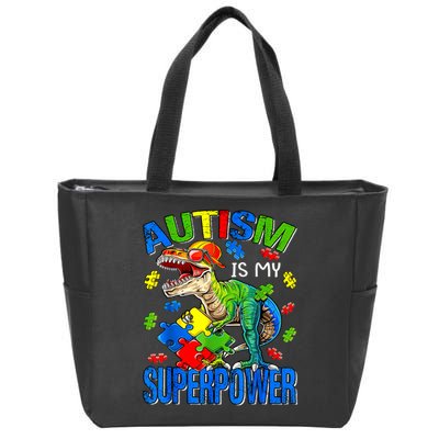 Autism Is My Superpower Autism Awareness Dinosaur Zip Tote Bag
