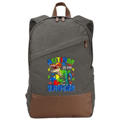 Autism Is My Superpower Autism Awareness Dinosaur Cotton Canvas Backpack