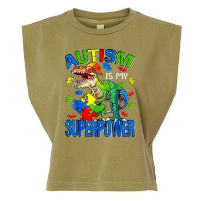 Autism Is My Superpower Autism Awareness Dinosaur Garment-Dyed Women's Muscle Tee