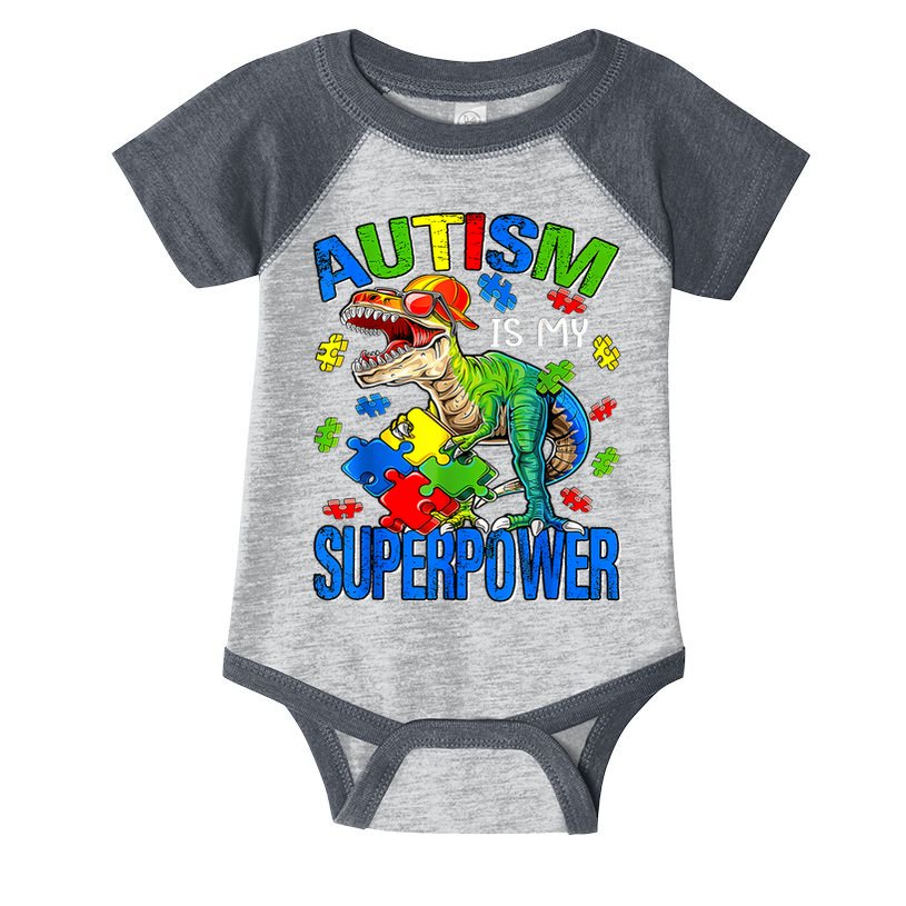 Autism Is My Superpower Autism Awareness Dinosaur Infant Baby Jersey Bodysuit
