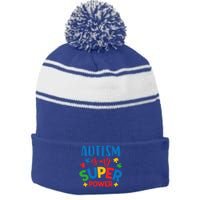 Autism Is My Super Power Autistic Gift Stripe Pom Pom Beanie