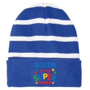 Autism Is My Super Power Autistic Gift Striped Beanie with Solid Band