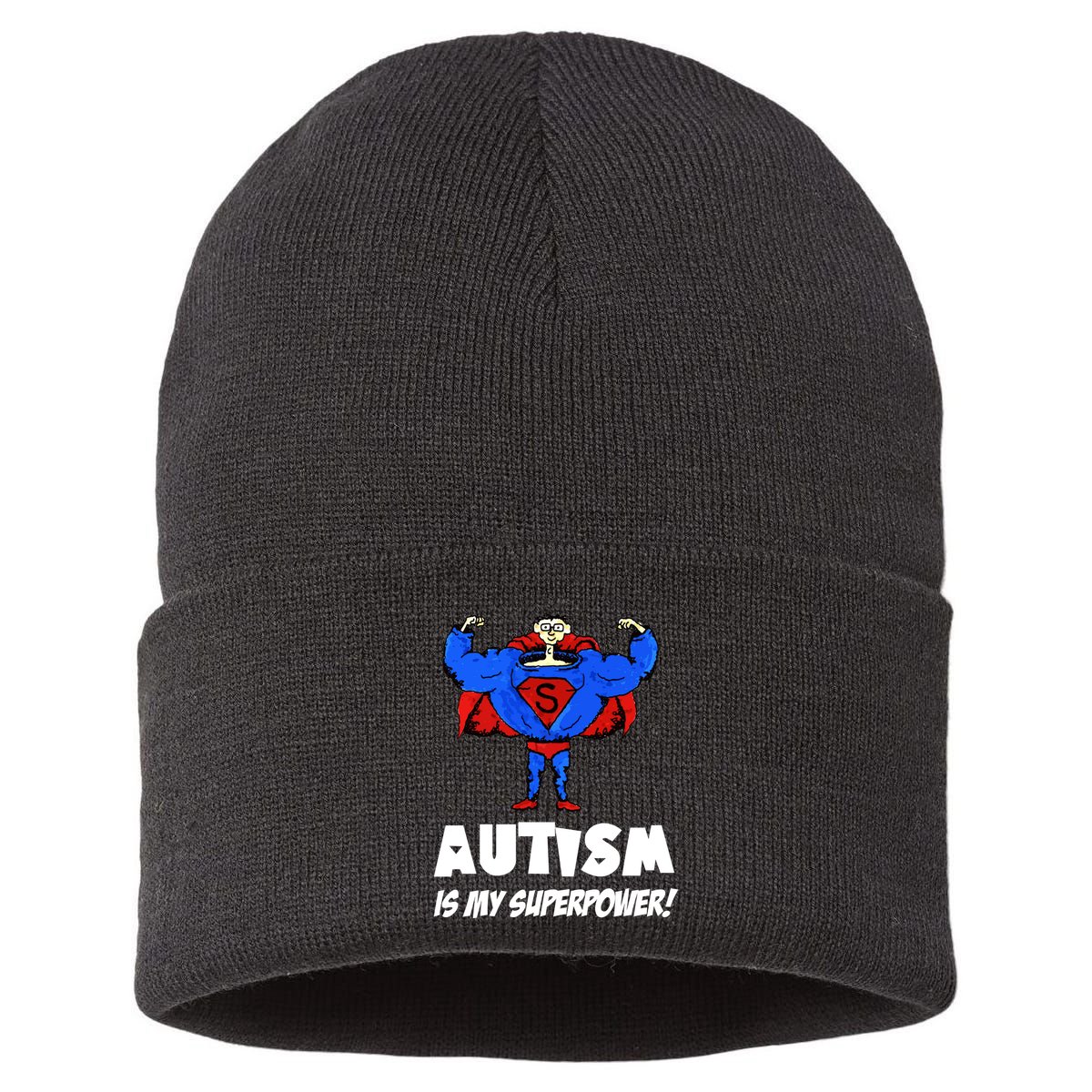 Autism Is My Super Power Hero Sustainable Knit Beanie