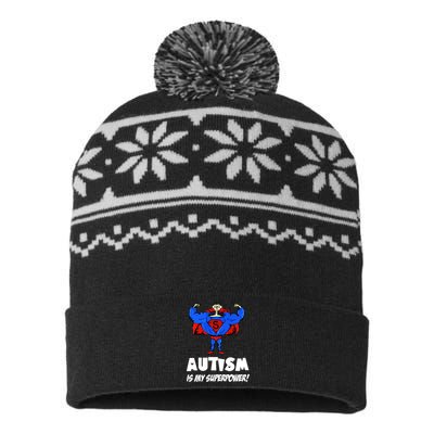 Autism Is My Super Power Hero USA-Made Snowflake Beanie