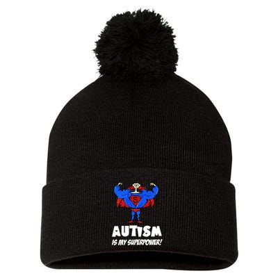 Autism Is My Super Power Hero Pom Pom 12in Knit Beanie