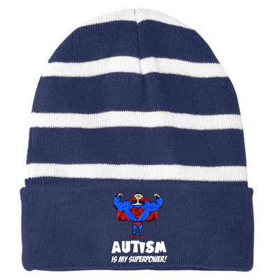 Autism Is My Super Power Hero Striped Beanie with Solid Band