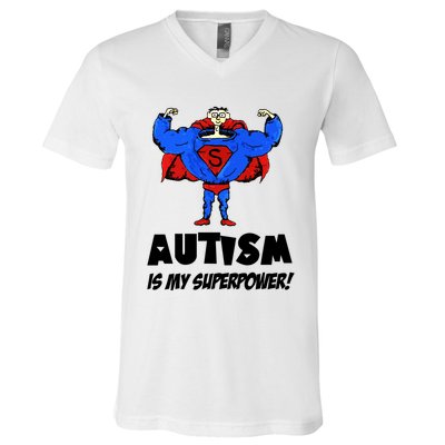 Autism Is My Super Power Hero V-Neck T-Shirt