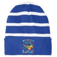 Autism I May Be Non Verbal But My Mama AinT Remember That Gift Striped Beanie with Solid Band