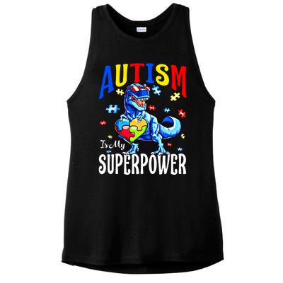 Autism Is My Super Power Autism Awareness Dinosaur Gift Ladies PosiCharge Tri-Blend Wicking Tank