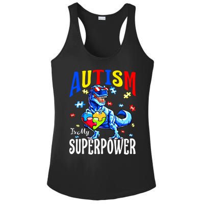 Autism Is My Super Power Autism Awareness Dinosaur Gift Ladies PosiCharge Competitor Racerback Tank