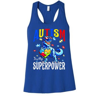 Autism Is My Super Power Autism Awareness Dinosaur Gift Women's Racerback Tank