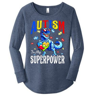 Autism Is My Super Power Autism Awareness Dinosaur Gift Women's Perfect Tri Tunic Long Sleeve Shirt