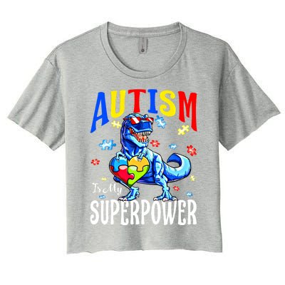 Autism Is My Super Power Autism Awareness Dinosaur Gift Women's Crop Top Tee