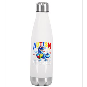 Autism Is My Super Power Autism Awareness Dinosaur Gift Stainless Steel Insulated Water Bottle