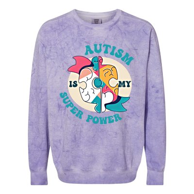 Autism Is My Super Power Awareness Day Month Colorful Puzzle Gift Colorblast Crewneck Sweatshirt