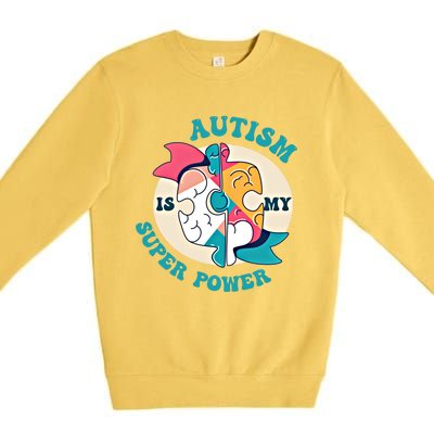 Autism Is My Super Power Awareness Day Month Colorful Puzzle Gift Premium Crewneck Sweatshirt