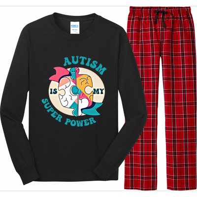 Autism Is My Super Power Awareness Day Month Colorful Puzzle Gift Long Sleeve Pajama Set