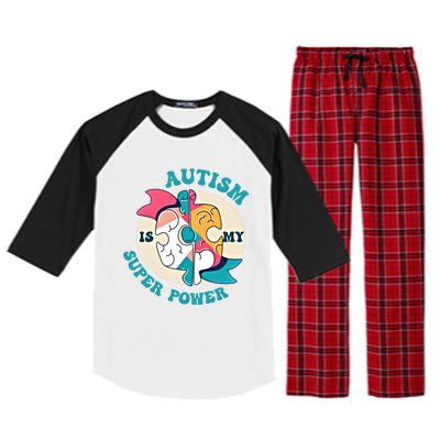 Autism Is My Super Power Awareness Day Month Colorful Puzzle Gift Raglan Sleeve Pajama Set