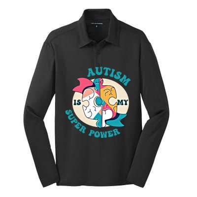 Autism Is My Super Power Awareness Day Month Colorful Puzzle Gift Silk Touch Performance Long Sleeve Polo