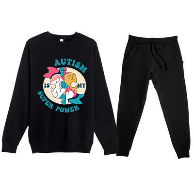 Autism Is My Super Power Awareness Day Month Colorful Puzzle Gift Premium Crewneck Sweatsuit Set