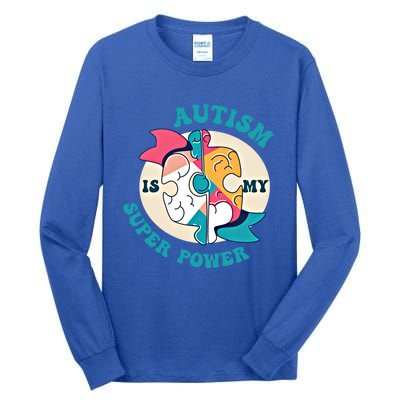 Autism Is My Super Power Awareness Day Month Colorful Puzzle Gift Tall Long Sleeve T-Shirt