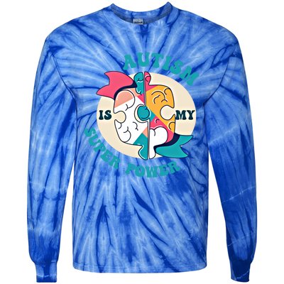 Autism Is My Super Power Awareness Day Month Colorful Puzzle Gift Tie-Dye Long Sleeve Shirt