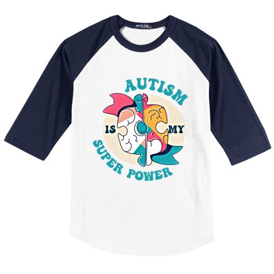 Autism Is My Super Power Awareness Day Month Colorful Puzzle Gift Baseball Sleeve Shirt