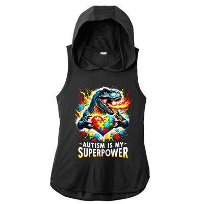 Autism Is My Superpower Puzzle Dinosaur T Rex Autism Month Gift Ladies PosiCharge Tri-Blend Wicking Draft Hoodie Tank