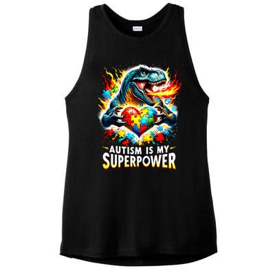 Autism Is My Superpower Puzzle Dinosaur T Rex Autism Month Gift Ladies PosiCharge Tri-Blend Wicking Tank