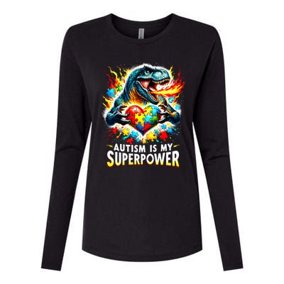 Autism Is My Superpower Puzzle Dinosaur T Rex Autism Month Gift Womens Cotton Relaxed Long Sleeve T-Shirt